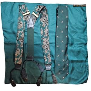 Polo by Ralph Lauren Green Paisley Suspenders and Green Tie Set